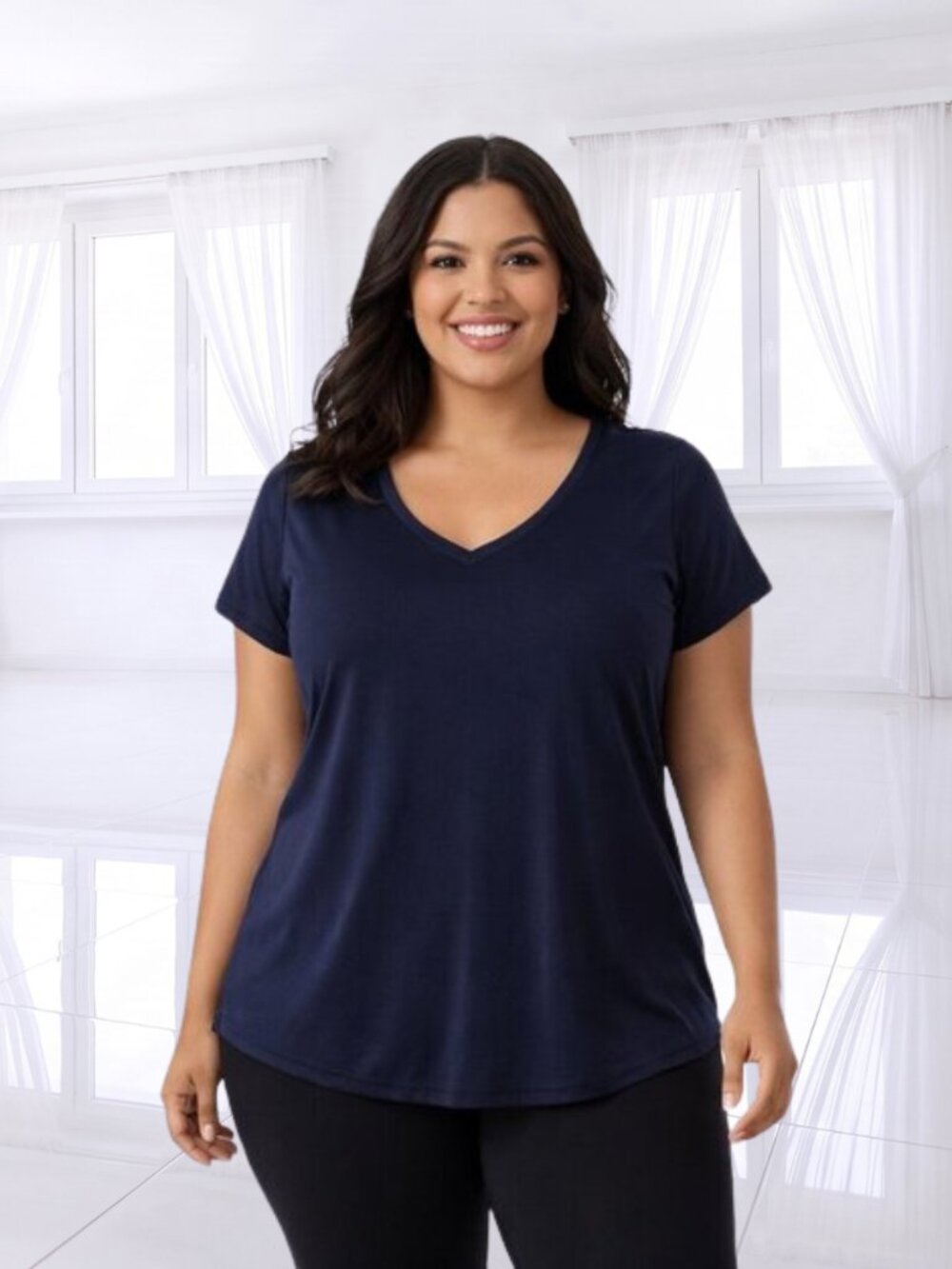 Xersion Active V-Neck Tee | Size L Moisture-Wicking Performance Top